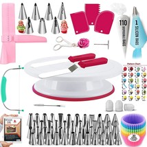 200Pcs Cake Decorating Supplies Kit For Beginners -1 Cake Turntable With 48 Numb - £39.38 GBP