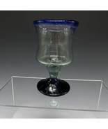 (1 ) Mexican Hand Blown Glass Blue &amp; Clear Candle Holder Or Goblet Cup - $26.08 CAD