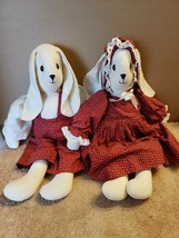 2 Country Farm Stuffed Rabbits Shelf Mantel Sitters Primitive Pioneer - $9.90