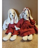2 Country Farm Stuffed Rabbits Shelf Mantel Sitters Primitive Pioneer - £7.84 GBP