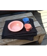 Vintage Hazel Atlas Moderntone Painted Glass Sugar, Creamer and Bowl Set - $37.00