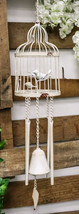 Whimsical Rustic White Bird Perching On Twig In Cage Aluminum Metal Wind... - $42.99