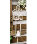 Whimsical Rustic White Bird Perching On Twig In Cage Aluminum Metal Wind... - £33.81 GBP