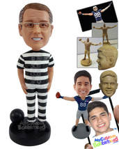 Personalized Bobblehead Jail fugitive male wearing jail clothe and a Ball and ch - £72.47 GBP