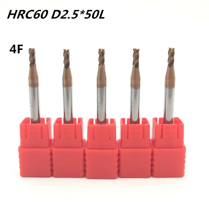 5Pcs 4F-D2.5*50L HRC60 material Carbide Square Flatted End Mill 4 flute mill dia - £220.04 GBP