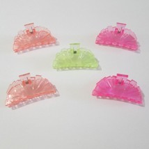 Vintage 80s Plastic Claw Style 5 Hair Clips Lot Clear Fluorescent Colors - $29.67