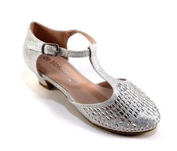 De Blossom Girl K-Suri-14 Silver Sparkle Embellished T-Strap Dressy Shoes  - £13.37 GBP