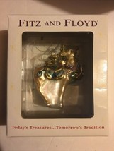 Fitz and Floyd Christmas Deer/Reindeer with Holly Bow Ornament In Box - £23.72 GBP