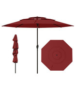 10 ft 3-tier Vented Patio Umbrella with Push Button Tilt-Red - Color: Red - €116,64 EUR