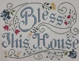 Sampler Embroidery Finished Bless This Home Cottage Core Farmhouse Country Vtg - £23.14 GBP