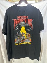 Bobbers & Choppers Mens XL T Shirt Destroy Everything UFO Skeleton Graphic - $21.77