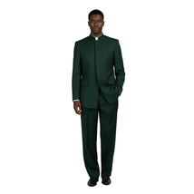 Men Apollo King Band Collarless Church Suit Mandarin 5 Hidden Buttons AG59 Green image 4