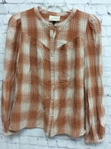Universal Thread Womens Peasant Blouse Brown Plaid Long Sleeve Buttons XS New - £5.45 GBP