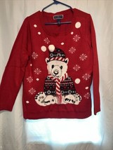 Karen Scott Red Christmas Holiday Polar Bear Snowflakes Sweater Size 1X - £11.86 GBP
