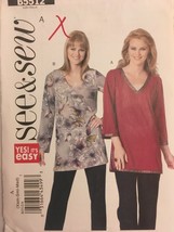Butterick See &amp; Sew Pattern B5512 Misses Tunic Top V Neck Side Slit XS S... - $5.99