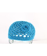 NOS Vtg 70s Streetwear Crochet Wool Knit Flower Skull Beanie Hat Blue Wo... - £31.25 GBP