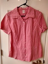 Ladies Red and White Checkered Shirt, Short Sleeve with Collar by Bobbie Brooks  - £6.39 GBP