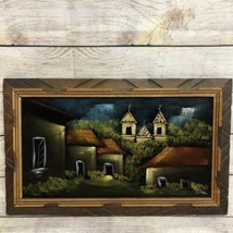 Vintage Framed 1970s Black Velvet Painting Village Scene Made in Mexico Signed - £112.16 GBP