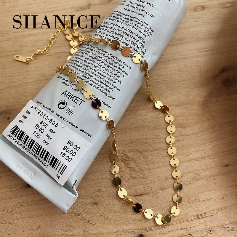 SHANICE 100% 925 Sterling Silver Necklace Round sequins gold Necklace Women Chok - £14.58 GBP