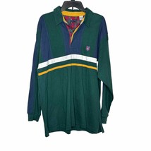 Bugle Boy Men Polo Shirt Vtg. Rugby Stripe Embroidered Logo Long Sleeve Green XL - £14.06 GBP