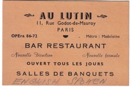 Paris Au Lutin Bar Restaurant Business Card 1950s - £7.78 GBP