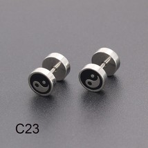 Stainless Steel Barbell Dumbbell Studs Earrings For Men Women Punk Pattern Earri - £8.96 GBP