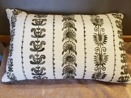Pier 1 Accent Pillow White, Gray Embroidered Flourishes, Silver Embellis... - £23.18 GBP