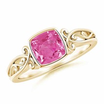 ANGARA Vintage Style Cushion Pink Sapphire Solitaire Ring for Women in 14K Gold - £1,335.81 GBP