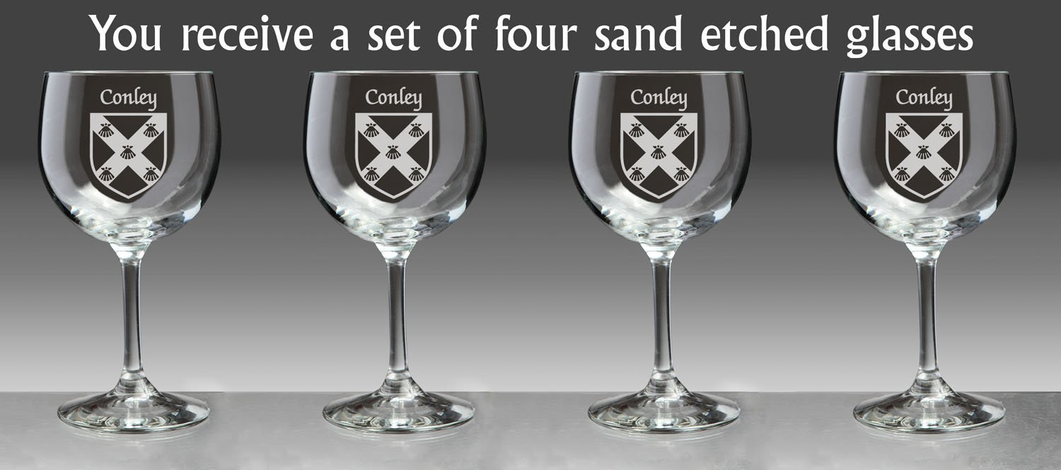 Conley Irish Coat of Arms Red Wine Glasses - Set of 4 (Sand Etched) Item image 4