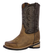 Kids Unisex Genuine Leather Cowboy Boot Rustic Brown Square Rodeo Wear S... - €47,28 EUR