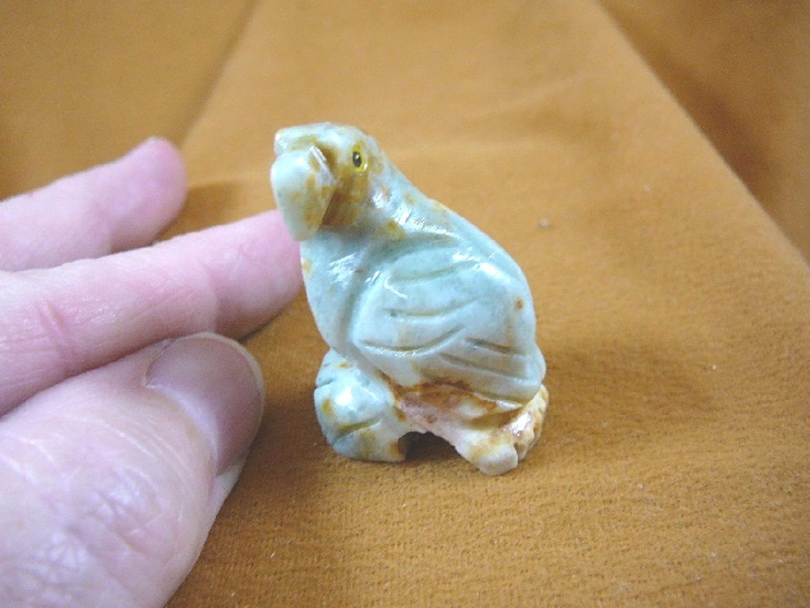 Primary image for y-bir-pa-9) PARROT Macaw bird gray white gemstone SOAPSTONE carving I love birds