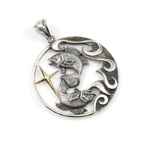 Pisces Zodiac Sign Sterling Silver Pendants Charm with Golden Star - £123.70 GBP