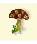 Frog under Mushroom earring holder, Paint peeled off a little on base - $25.00