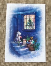 Vintage Holiday Card Dog Cat Sack Full Of Presents Winter Snow Christmas... - $3.96