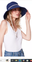 STEVE MADDEN Canvas Wide-Brim Bucket Hat With Rope Detail Blue - £15.68 GBP