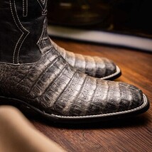 TUCSON Genuine Caiman Belly Skin Cowboy Boot from the Western Collection Stone G image 9