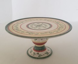 Pfaltzgraff French Quarter Footed Pedestal Cake Plate Stand Green Red Yellow  - £11.90 GBP