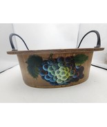 Vtg Handpainted Fruit  On Wood basket With Metal Handles Oval 14&quot; X10&quot; 4... - $61.67 CAD