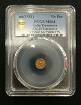 1881 India Travancore Gold Viraraya Fanam PCGS MS64 - A Rare Historical ... - £372.74 GBP