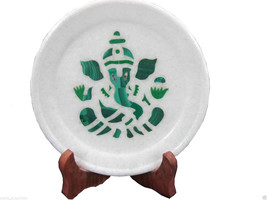 6&quot; Marble Plate Decor Ganesha Malachite Pietra Dura Handmade Semi Precious - £66.02 GBP