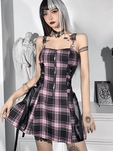 Wicked Silk Emo Punk Lolita Rave Black &amp; Pink Checkered Dress XL - $40.00