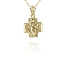 Authenticity Guarantee 
14K Solid Gold Jesus Face On a Cross Pendant Necklace - £311.27 GBP+