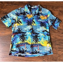 Royal Creations Mens Hawaiian Sailboat Sunset Floral XL Blue Short Sleeve Shirt - £18.54 GBP