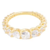 Rund Künstlicher Diamant Halbe Ewigkeit Versprechen Ring 14k Gelbgold Versilbert - £130.62 GBP