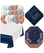 Posh Valentine&#39;s Day Party Supplies - Navy &amp; Metallic Rose Gold Hearts H... - £14.09 GBP