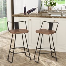 Set Of 2 Industrial Kitchen Dining Bar Chairs With Wood Seats, Matte Black, 24&quot; - £143.47 GBP