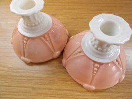 Vintage Pink Solid Glass Candle Stick Holders Set - £18.21 GBP