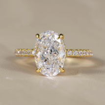 3.58 TCW Oval Cut Moissanite Hidden Halo Engagement Ring 14k Yellow Gold Plated - £172.65 GBP