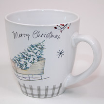 Merry Christmas Mug Sleigh With Tree Snow Coffee Mug Holly Hill Country Tea Cup - £9.44 GBP
