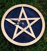 Handmade Wooden wall Clock Pentagram Wicca Viking Pagan Witch Gothic Bap... - £29.38 GBP